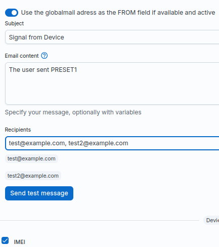Email handler settings
